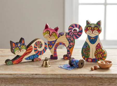 Art.1087A - Gatto in legno colorato da appoggiare cm. 9,5