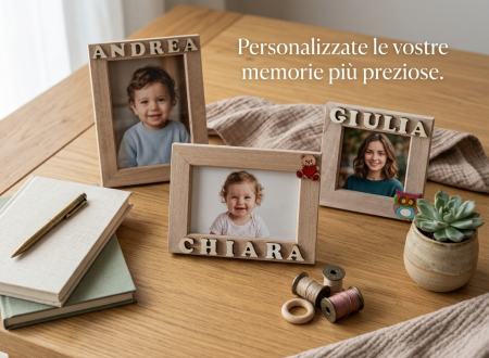 Art.944/945/946 - Cornice portafoto in legno di faggio personalizzata con nome